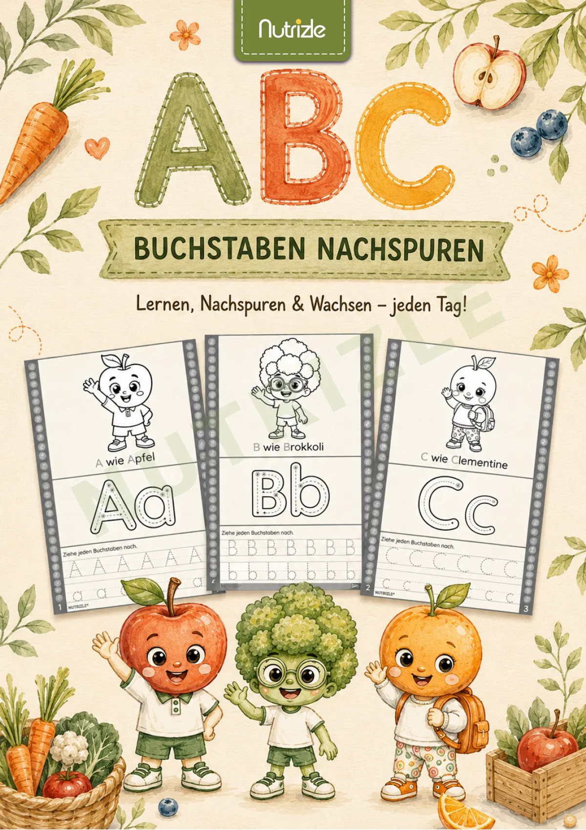 Buchstaben schreiben lernen A–Z – Mit ß, Ä, Ö, Ü und Anlaut-Rätseln | Arbeitsblätter Vorschule Kindergarten