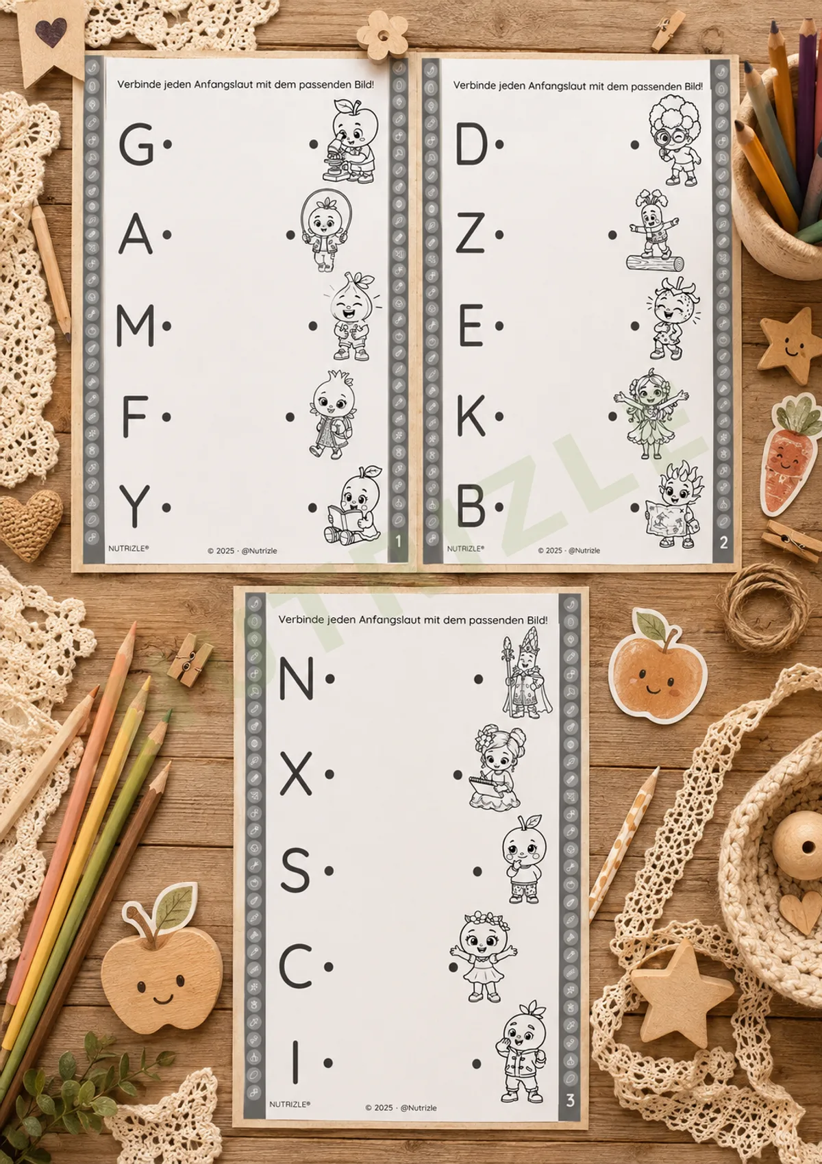 Vorschauseite 3 von Alphabet nachspuren A–Z – Schwarz-weiß mit Buchstabenbildern | Arbeitsblätter Vorschule Kindergarten