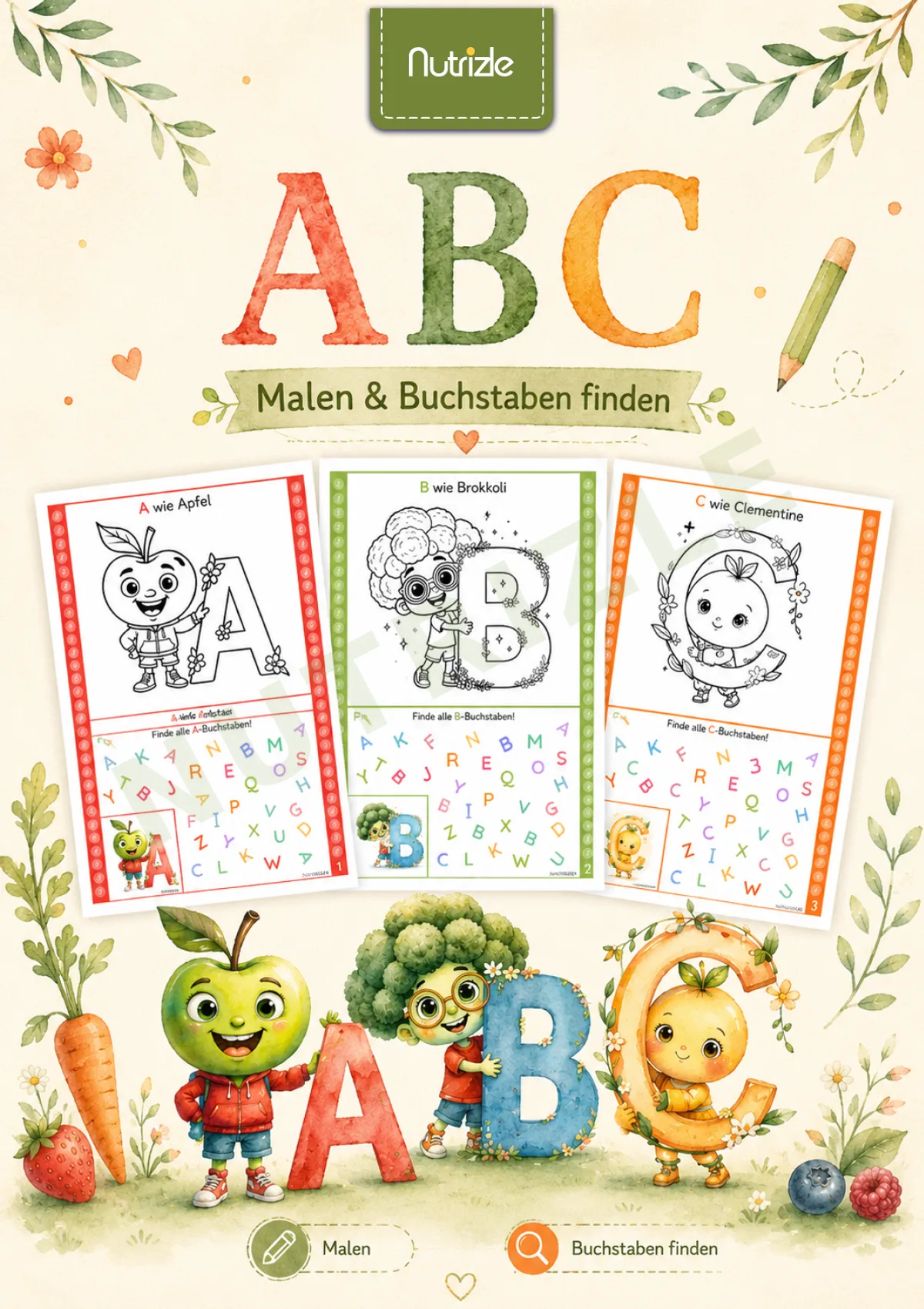 Alphabet-Malvorlagen A–Z – Finden, Einkreisen & Ausmalen | Arbeitsblätter Vorschule Kindergarten