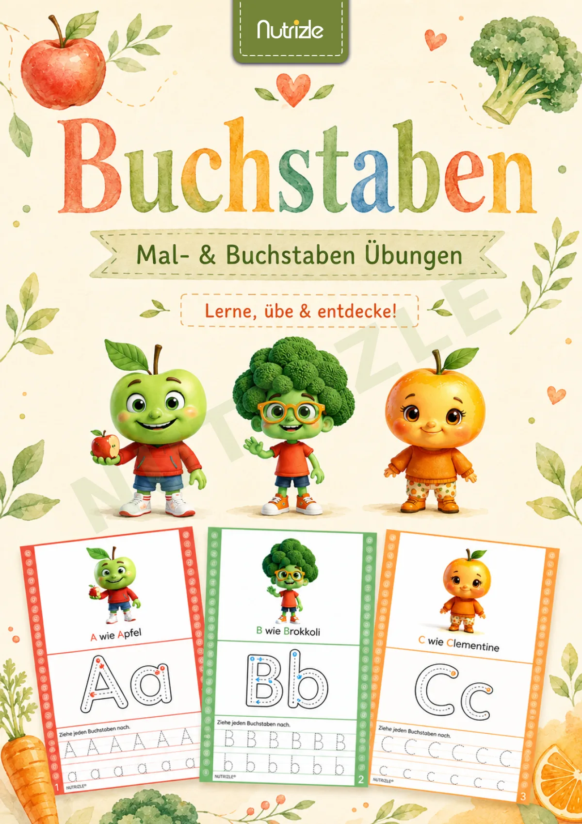 Titelbild von ABC nachspuren A–Z – Buchstaben schreiben und Anlaute zuordnen | Arbeitsblätter Vorschule Kindergarten