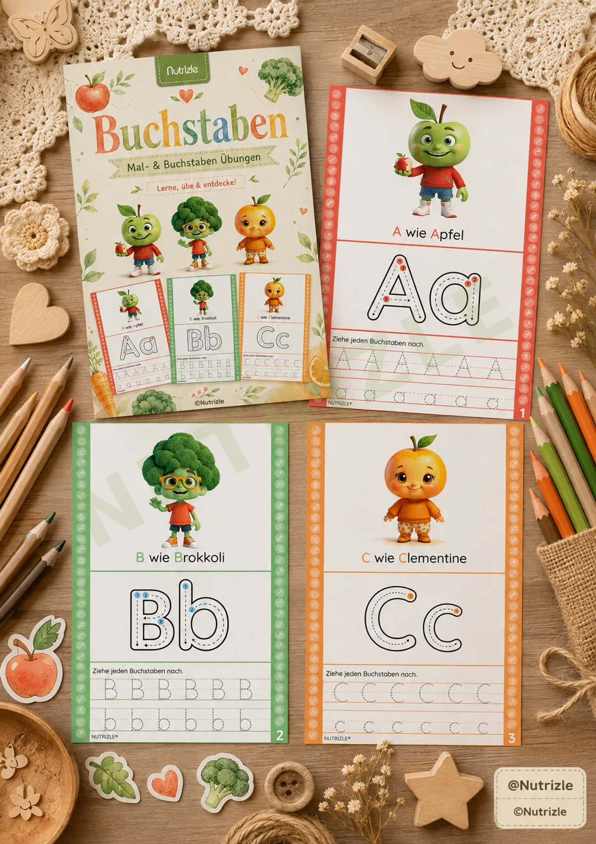 Vorschauseite 2 von ABC nachspuren A–Z – Buchstaben schreiben und Anlaute zuordnen | Arbeitsblätter Vorschule Kindergarten