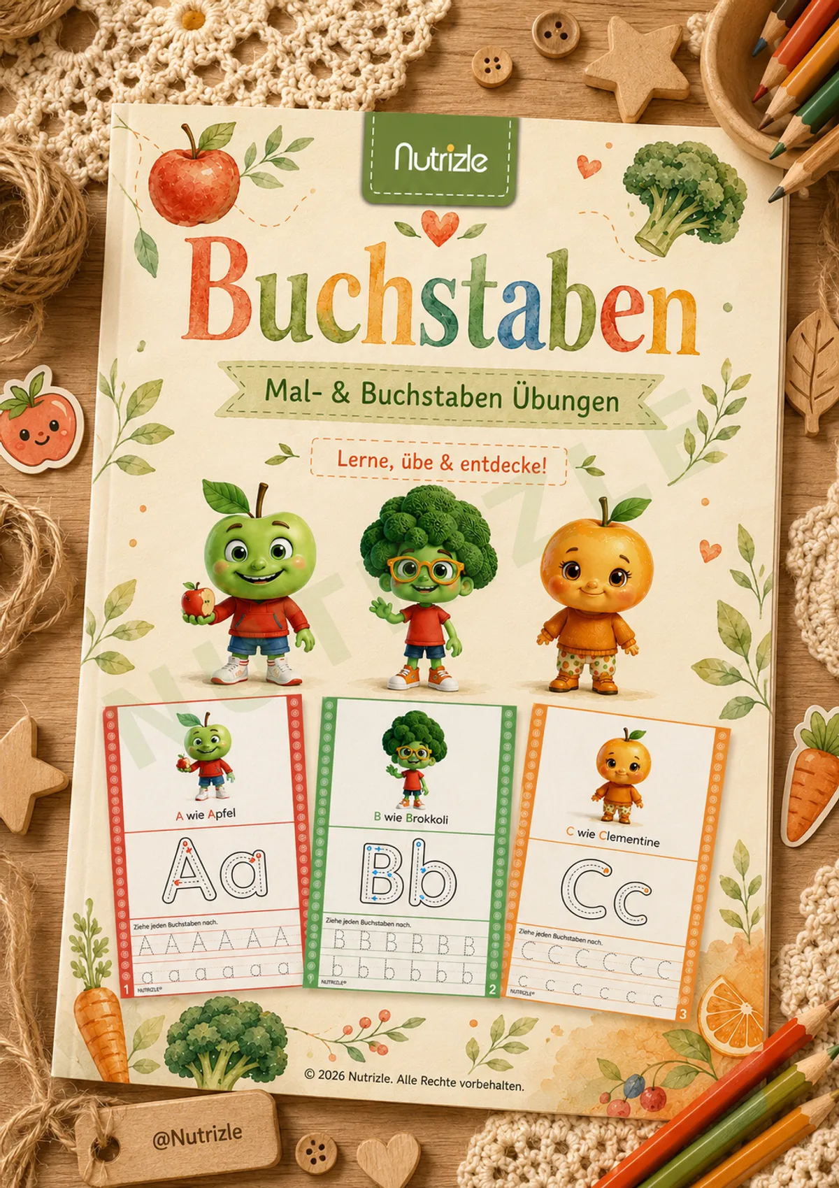 Vorschauseite 1 von ABC nachspuren A–Z – Buchstaben schreiben und Anlaute zuordnen | Arbeitsblätter Vorschule Kindergarten
